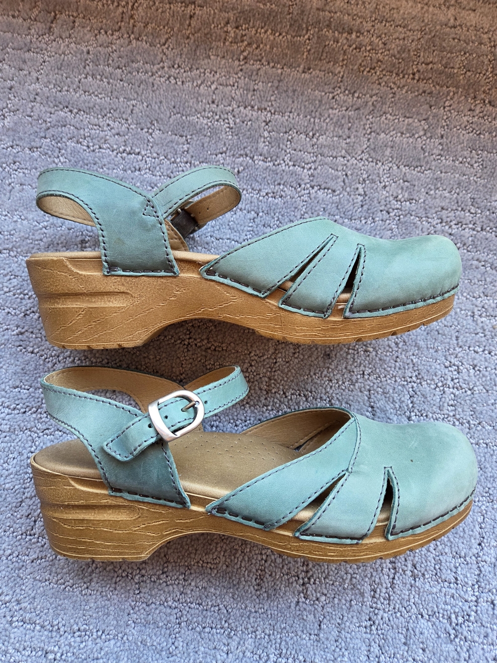 Sanita Margrethe Leather Slingback Clogs- Aqua Blue Size 39